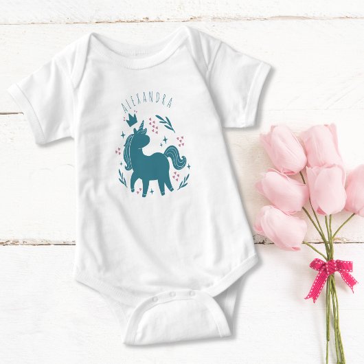 Cute Whimsical Turquoise Pink Unicorn Horse Romper