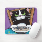 Cute Whimsical Tuxedo Cat Eating Fish Tail Soup Muismat (Met muis)