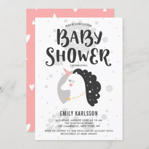 Cute & Whimsical Unicorn Baby shower Invitation I Kaart