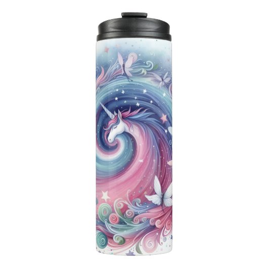 Cute Whimsical Unicorn & Butterfly Thermal Tumbler Thermosbeker (Voorkant)