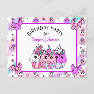 Cute Whimsical Unicorn Cupcake Birthday Invites Briefkaart