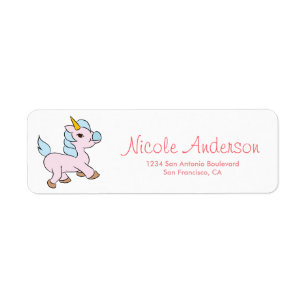 Cute Whimsical Unicorn Return Address Etiket