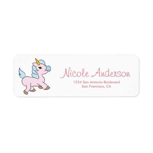 Cute Whimsical Unicorn Return Address Etiket (Voorkant)