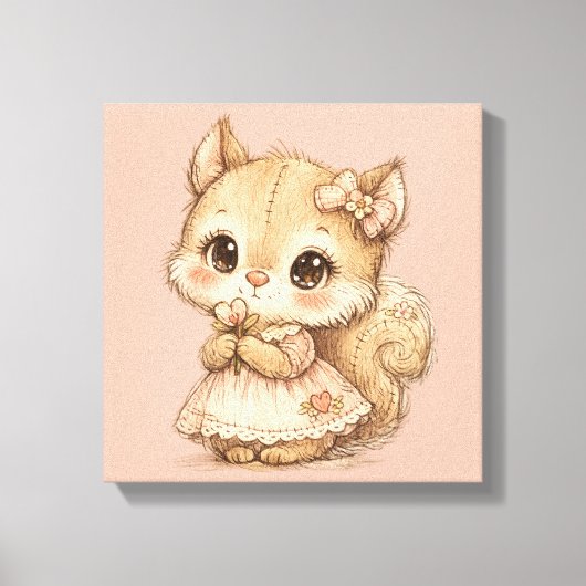 Cute Whimsical Watercolor Animal  Canvas Afdruk (Voorkant)