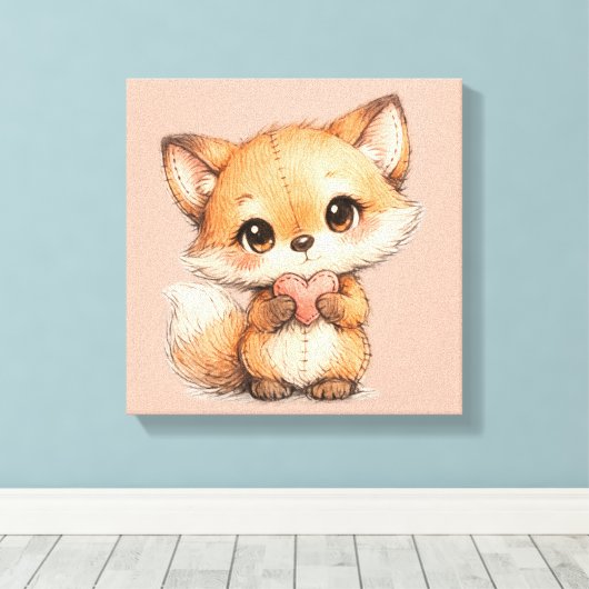 Cute Whimsical Watercolor Animal Canvas Afdruk (Insitu (Houten vloer))