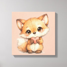 Cute Whimsical Watercolor Animal  Canvas Afdruk