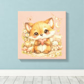 Cute Whimsical Watercolor Animal Canvas Afdruk (Insitu (Houten vloer))
