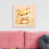 Cute Whimsical Watercolor Animal Canvas Afdruk (Insitu (Woonkamer))