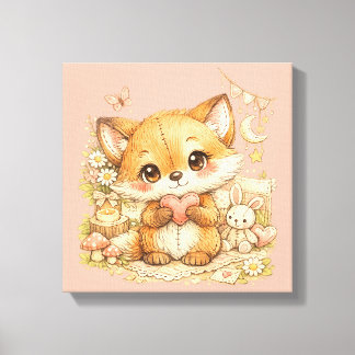 Cute Whimsical Watercolor Animal Canvas Afdruk
