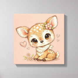 Cute Whimsical Watercolor Animal  Canvas Afdruk