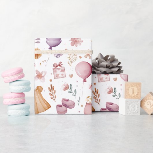 Cute Whimsical Watercolor Baby Shower Wrapp Cadeaupapier (Baby Shower)