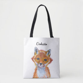 Cute whimsical Waterverf Fox Personalized Tote Bag