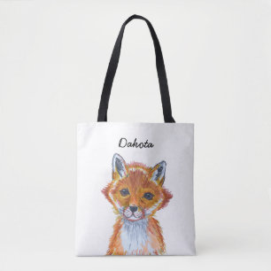 Cute whimsical Waterverf Fox Personalized Tote Bag