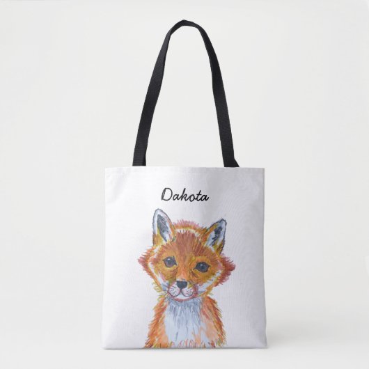 Cute whimsical Waterverf Fox Personalized Tote Bag (Voorkant)