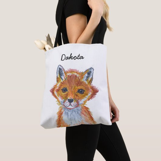 Cute whimsical Waterverf Fox Personalized Tote Bag (Dichtbij)