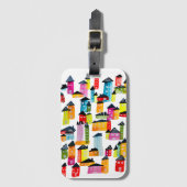 Cute whimsical waterverf houses bagagelabel (Voorkant (verticaal))