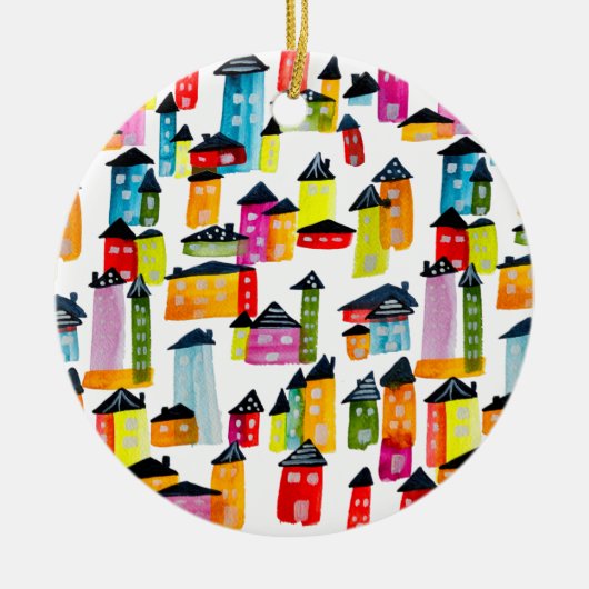 Cute whimsical waterverf houses keramisch ornament (Voorkant)