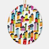 Cute whimsical waterverf houses keramisch ornament (Links)