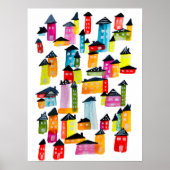 Cute whimsical waterverf houses poster (Voorkant)