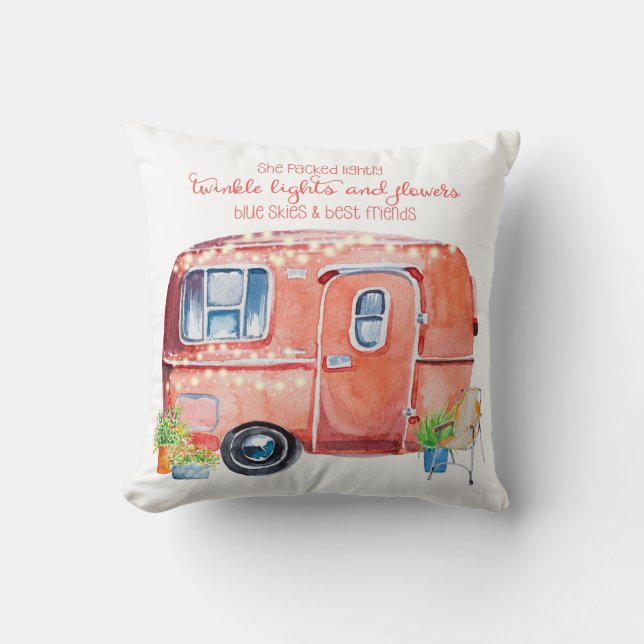 Cute Whimsical Waterverf Retro  Camper Kussen (Voorkant)