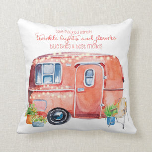 Cute Whimsical Waterverf Retro Camper Kussen