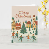 Cute Whimsical Winter Town Merry Christmas Card Kaart (Gele Bloem)
