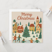 Cute Whimsical Winter Town Merry Christmas Card Kaart (Voorkant / Achterkant in situ)