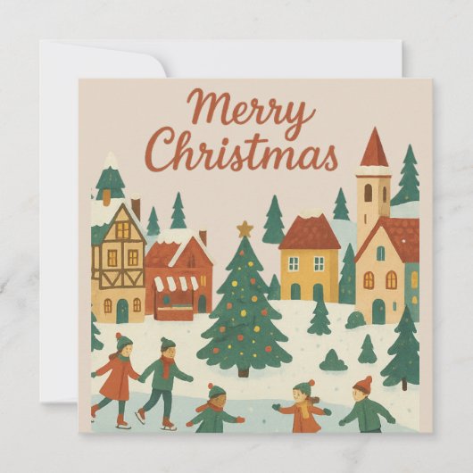 Cute Whimsical Winter Town Merry Christmas Card Kaart (Voorkant)
