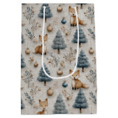 Cute Whimsical Winter Woodland Fox and Christmas Medium Cadeauzakje (Achterkant)