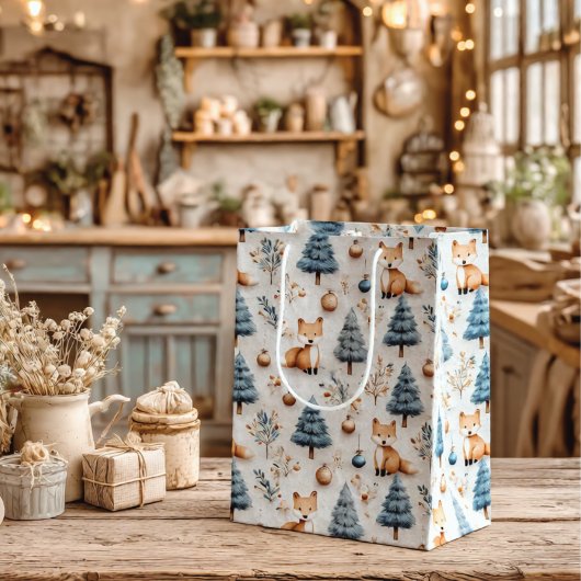 Cute Whimsical Winter Woodland Fox and Christmas Medium Cadeauzakje