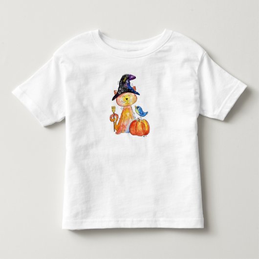 Cute Whimsical Witch Cat met pompoen Kinder Shirts (Voorkant)