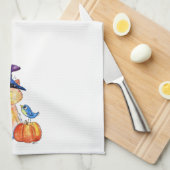 Cute Whimsical Witch Cat met pompoen Theedoek (Quarter Fold)