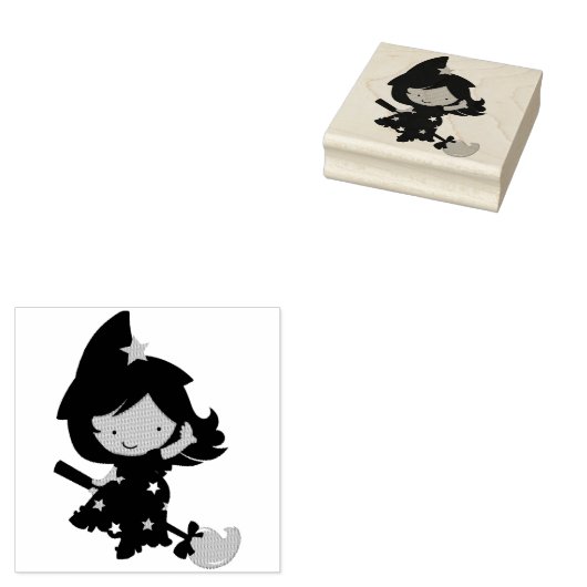 Cute Whimsical Witch Rubberstempel (Gestempeld)