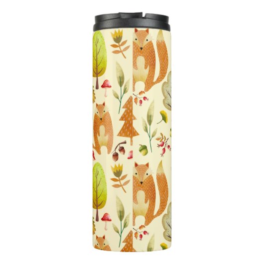 Cute Whimsical Woodland Waterverf Fox Pattern Thermosbeker (Achterkant)