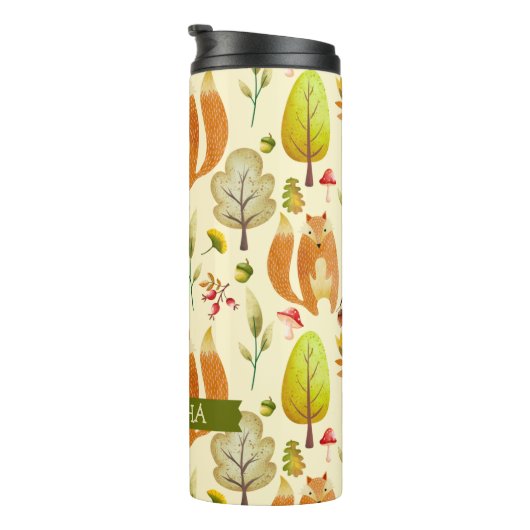 Cute Whimsical Woodland Waterverf Fox Pattern Thermosbeker (Geroteerd rechts)