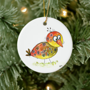 Cute Whimsical Yellow Bird Keramisch Ornament