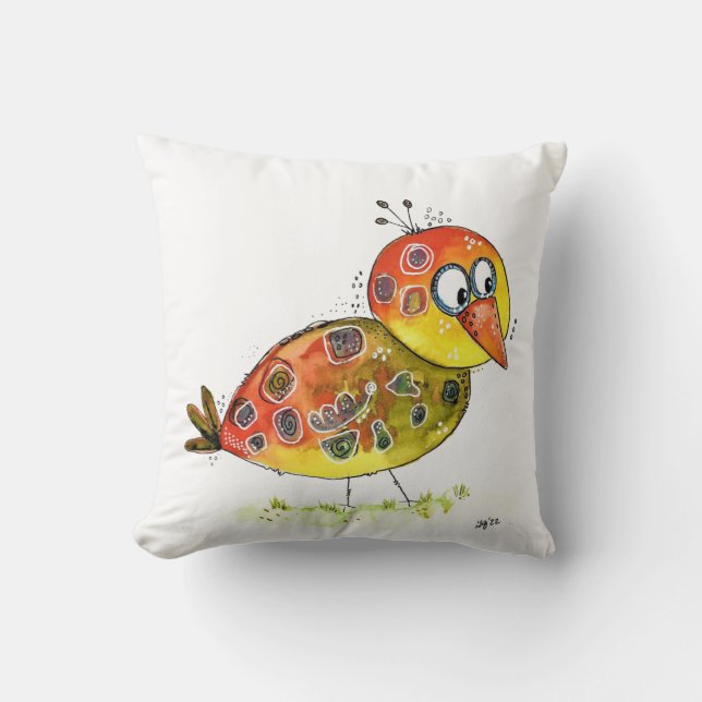 Cute Whimsical Yellow Bird Kussen (Voorkant)