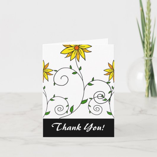Cute Whimsical Yellow Flowers Doodle Art Bedankkaart (Voorkant)