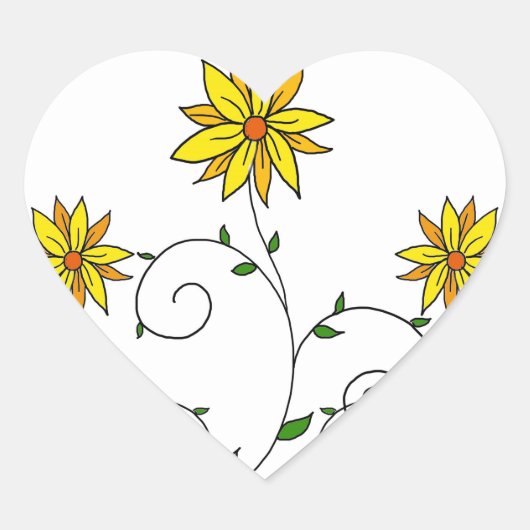 Cute Whimsical Yellow Flowers Doodle Art Hart Sticker (Voorkant)