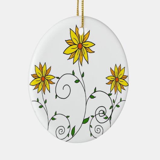 Cute Whimsical Yellow Flowers Doodle Art Keramisch Ornament (Rechts)