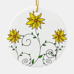 Cute Whimsical Yellow Flowers Doodle Art Keramisch Ornament