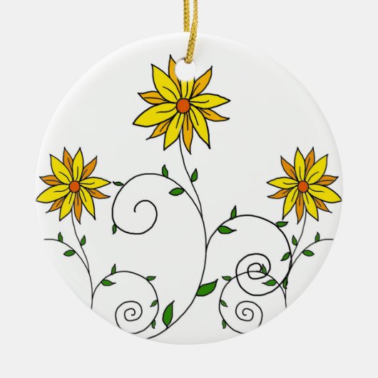 Cute Whimsical Yellow Flowers Doodle Art Keramisch Ornament (Voorkant)