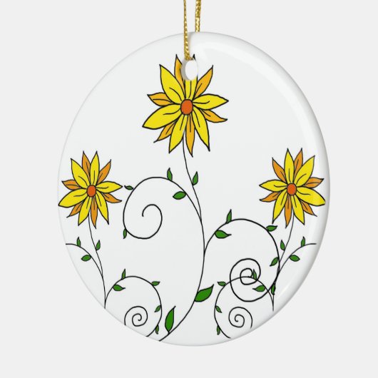 Cute Whimsical Yellow Flowers Doodle Art Keramisch Ornament (Links)