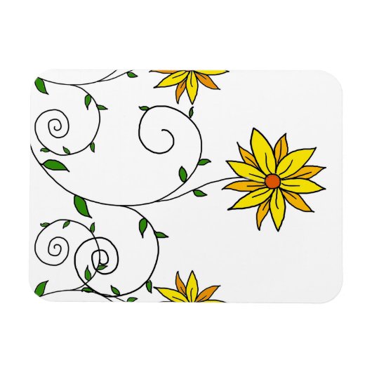 Cute Whimsical Yellow Flowers Doodle Art Magneet (Horizontaal)