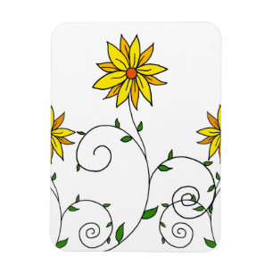 Cute Whimsical Yellow Flowers Doodle Art Magneet
