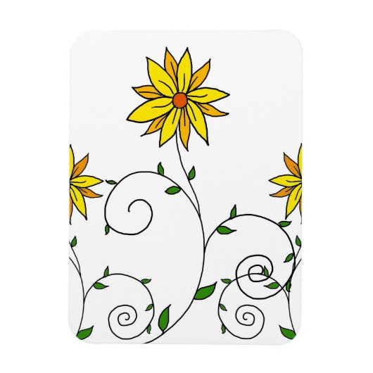 Cute Whimsical Yellow Flowers Doodle Art Magneet (Verticaal)
