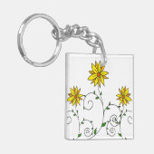 Cute Whimsical Yellow Flowers Doodle Art Sleutelhanger (Voorkant Links)
