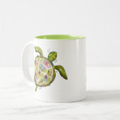 Cute Whimsical Zee Turtle Tweekleurige Koffiemok (Voorkant links)