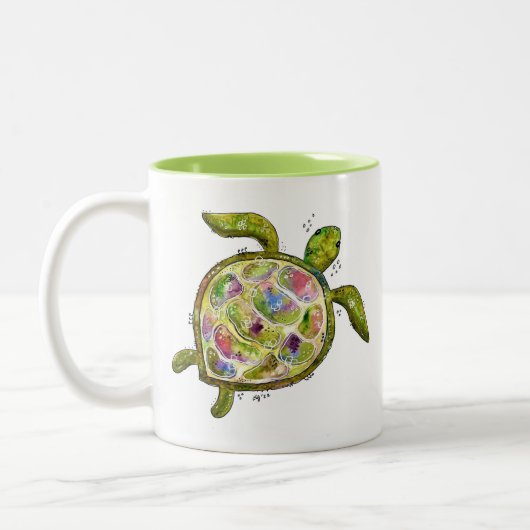 Cute Whimsical Zee Turtle Tweekleurige Koffiemok (Links)