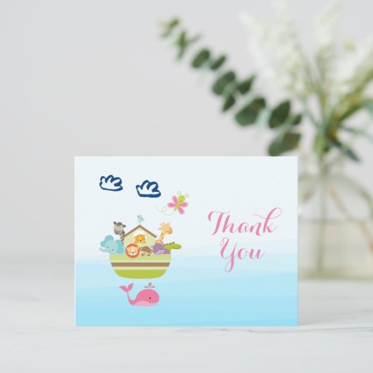 Cute Whimsical Zoo Animal Ark Baby shower Bedankt Briefkaart (Staand voorkant)